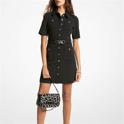 Stretch Crepe Belted Utility Dress 